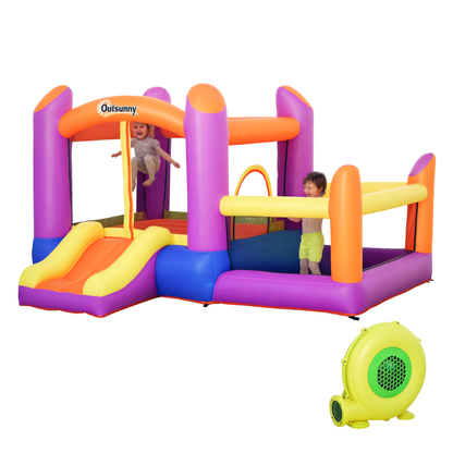 Outsunny 3-in-1 Kids Inflatable Bouncy Castle with Slide, Splash Pool & Air Blower – Multi-Colour