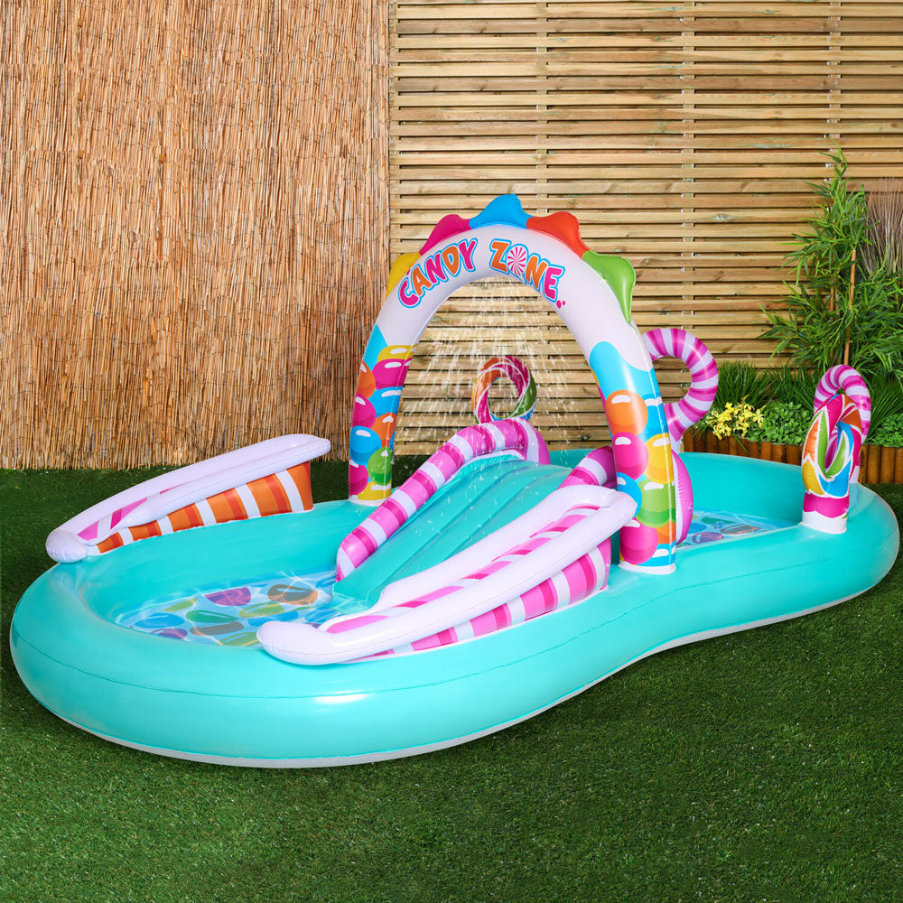 Wilko Candy Fun Pool | Inflatable Kids Paddling Pool with Slide & Sprinkle