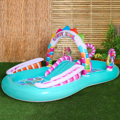 Wilko Candy Fun Pool | Inflatable Kids Paddling Pool with Slide & Sprinkle