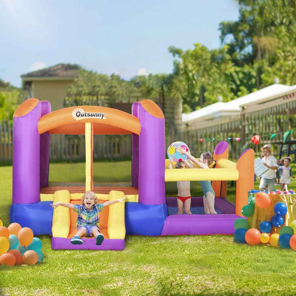 Outsunny 3-in-1 Kids Inflatable Bouncy Castle with Slide, Splash Pool & Air Blower – Multi-Colour