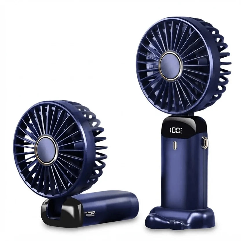 Portable Handheld Rechargeable Fan – 5000mAh USB Mini Fan with LED Display, 5 Speeds & Foldable Design