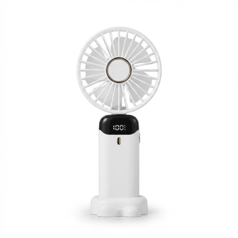 Portable Handheld Rechargeable Fan – 5000mAh USB Mini Fan with LED Display, 5 Speeds & Foldable Design