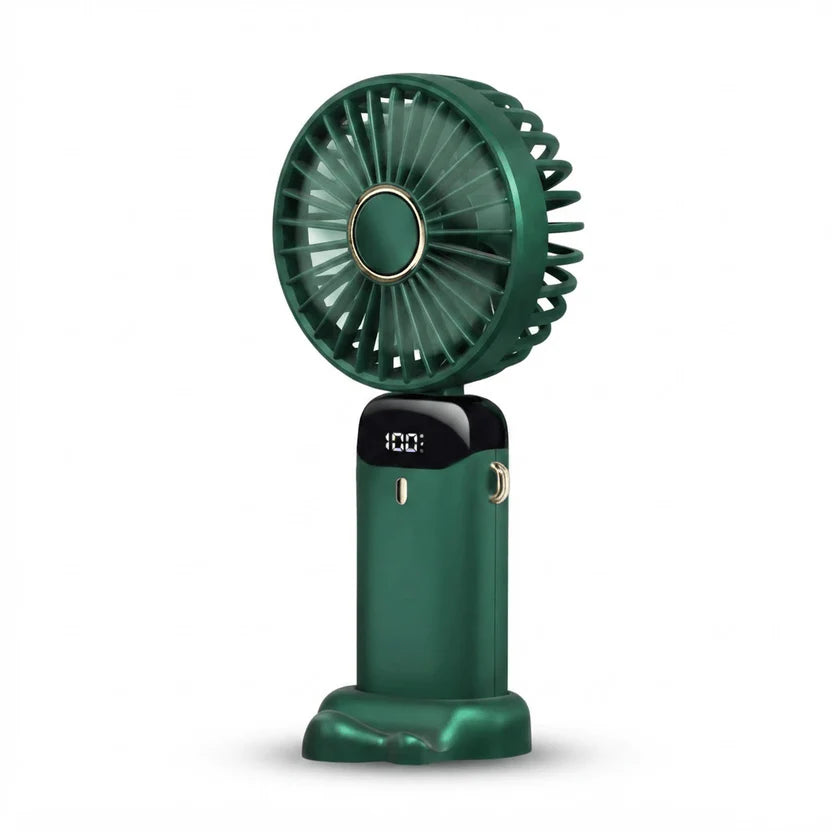 Portable Handheld Rechargeable Fan – 5000mAh USB Mini Fan with LED Display, 5 Speeds & Foldable Design