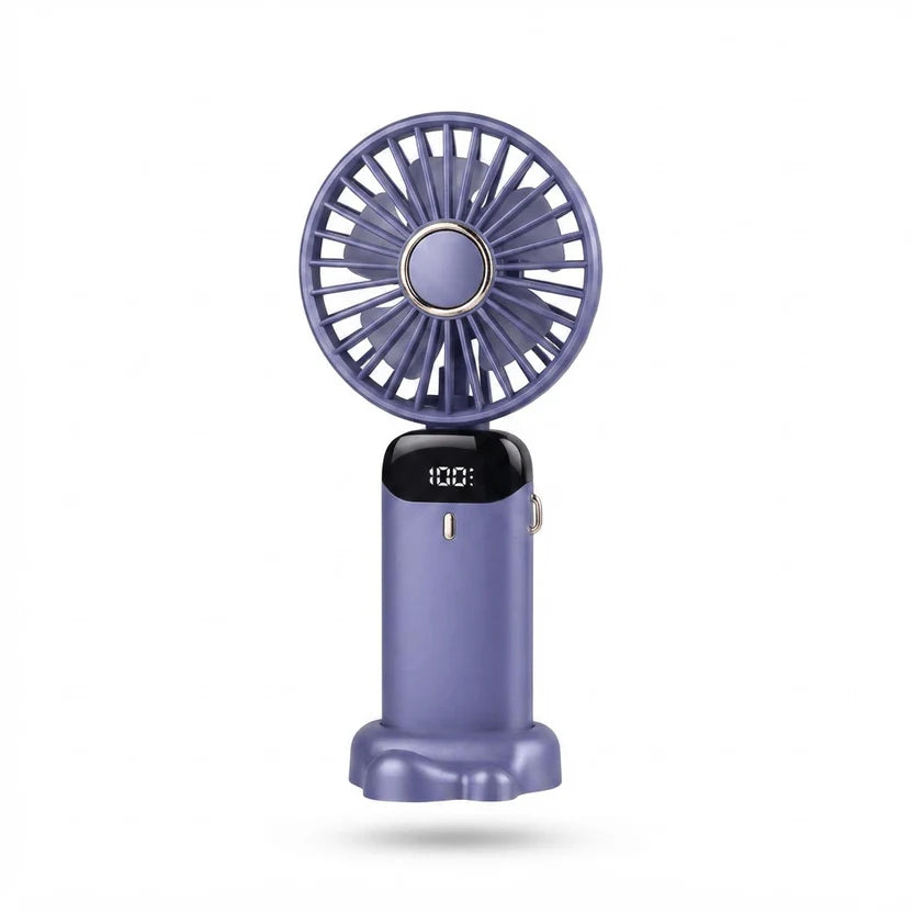 Portable Handheld Rechargeable Fan – 5000mAh USB Mini Fan with LED Display, 5 Speeds & Foldable Design
