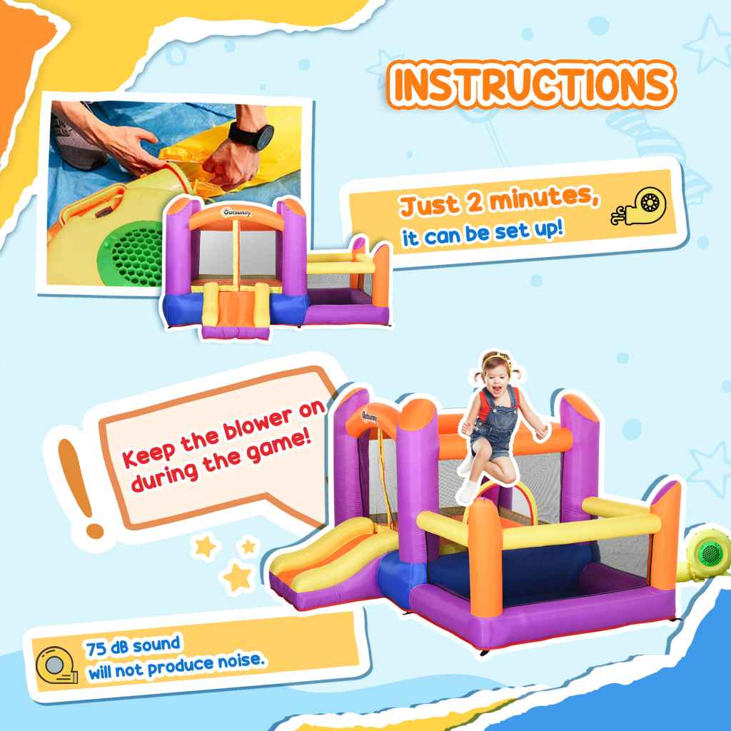 Outsunny 3-in-1 Kids Inflatable Bouncy Castle with Slide, Splash Pool & Air Blower – Multi-Colour