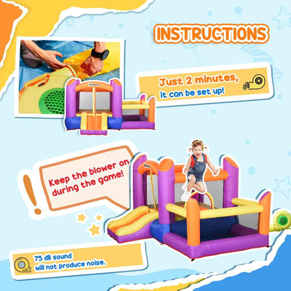 Outsunny 3-in-1 Kids Inflatable Bouncy Castle with Slide, Splash Pool & Air Blower – Multi-Colour
