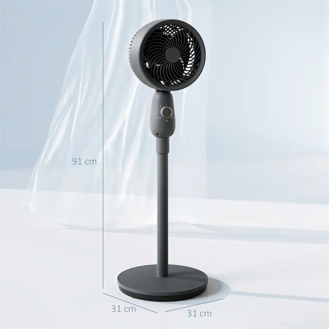 Nordara 12-Inch Standing Floor Fan – Grey | 3 Speed Oscillating Pedestal Fan